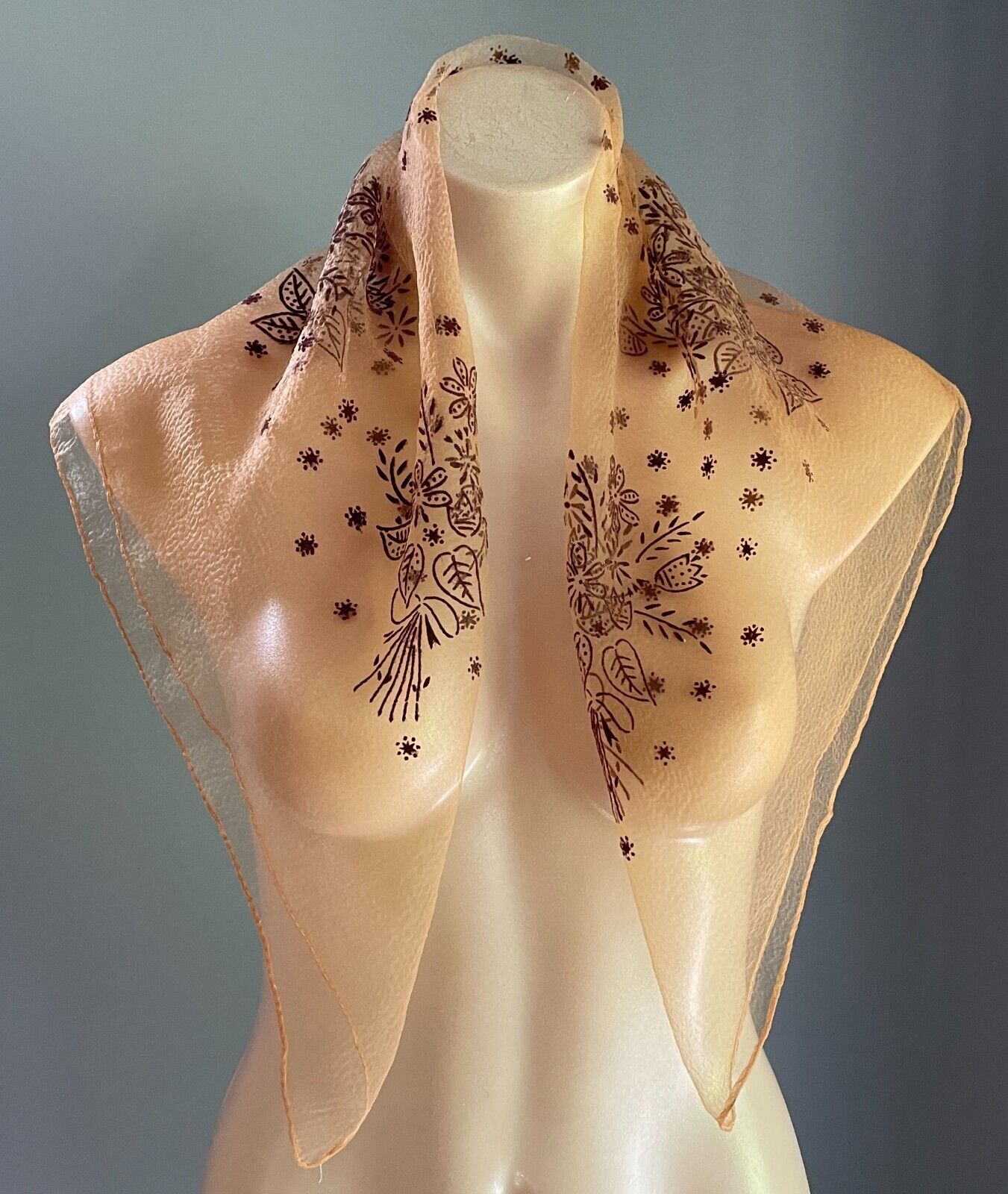 68cm Square Nylon Head Neck SCARF Light & Dark Brown Raised Velour Design