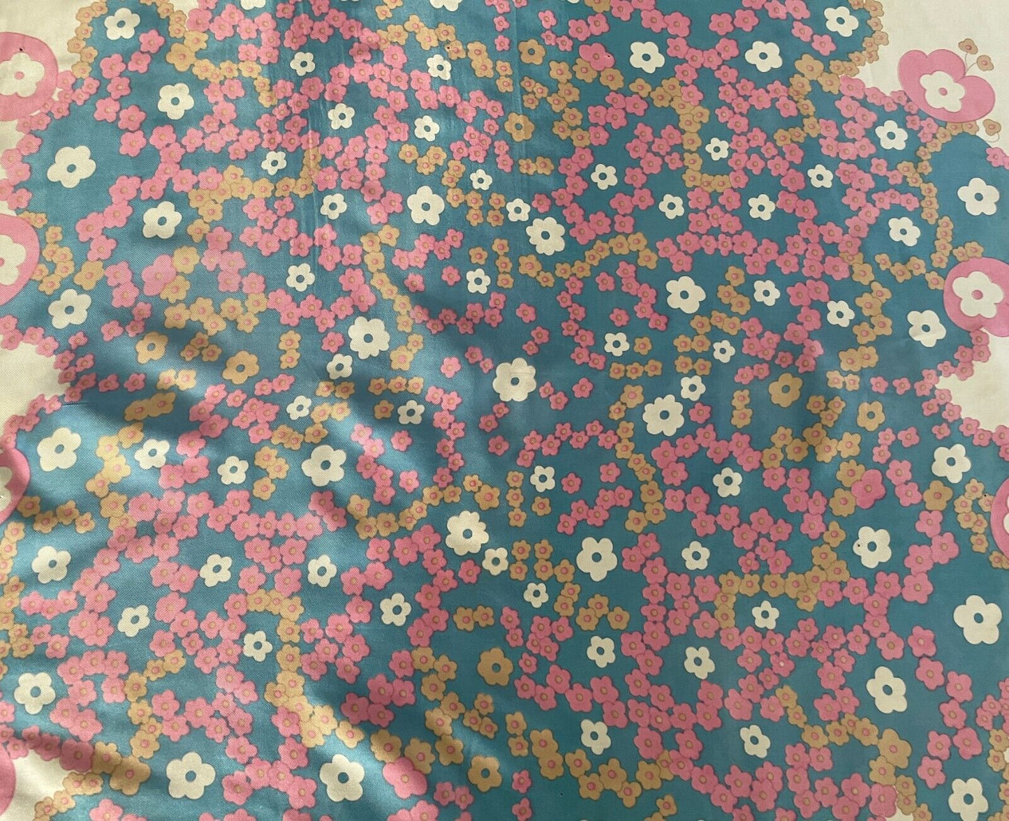 Square Neck SCARF White Pink Blue Beige Pastel Flower Floral Print 67cm Stunning