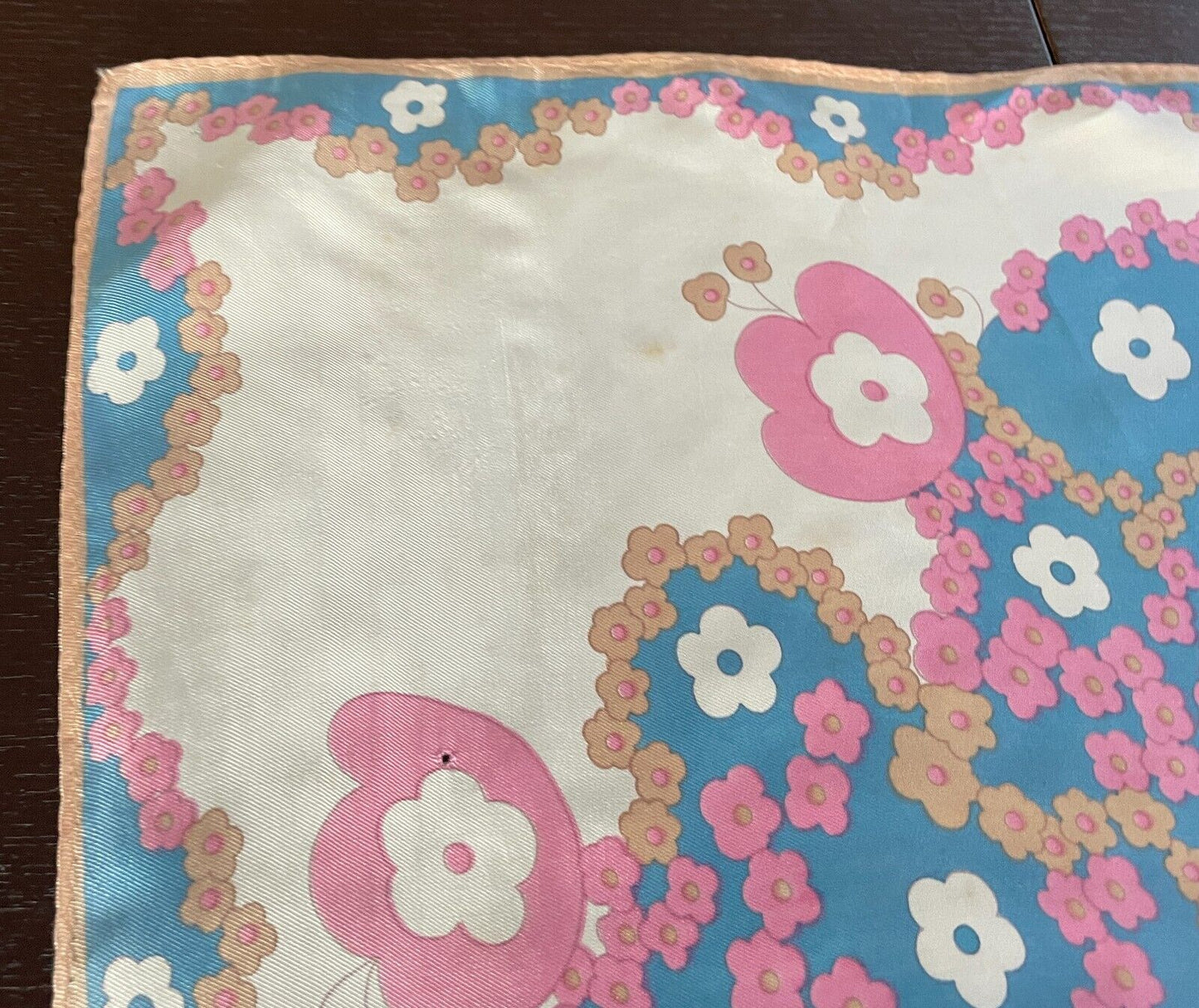 Square Neck SCARF White Pink Blue Beige Pastel Flower Floral Print 67cm Stunning
