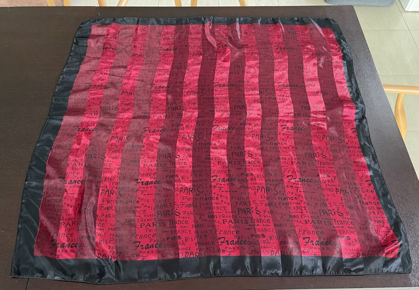 Large Neck Scarf  PARIS FRANCE Souvenir Square Burgundy Black Shawl Wrap 96cm