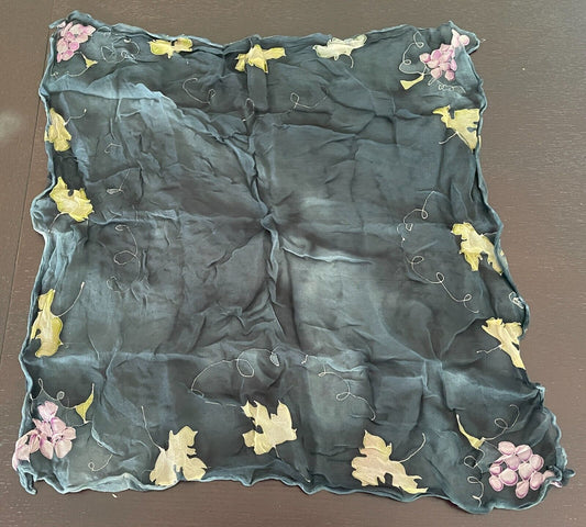 Silk NECK SCARF Dark Teal Ombre Yellow Purple Print Neckerchief Foulard 46cm Sq
