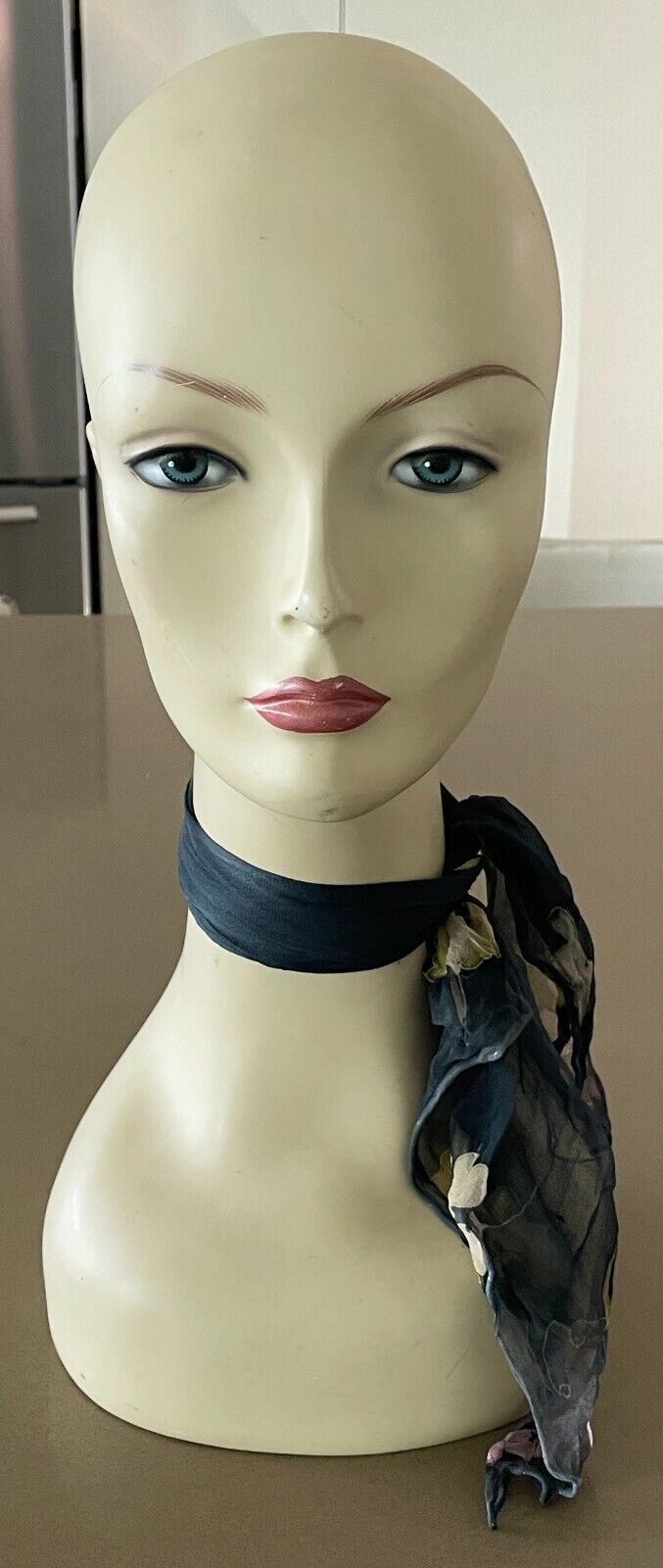 Silk NECK SCARF Dark Teal Ombre Yellow Purple Print Neckerchief Foulard 46cm Sq