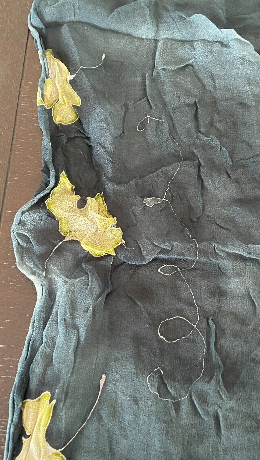 Silk NECK SCARF Dark Teal Ombre Yellow Purple Print Neckerchief Foulard 46cm Sq