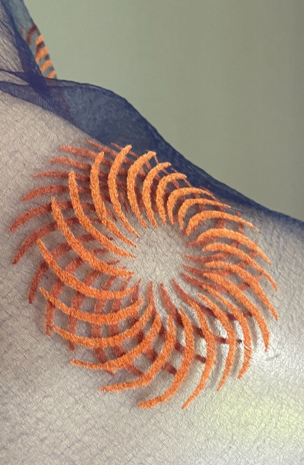 Square Nylon Neck Head Scarf Blue Orange Sun Swirl 64x68cm Vintage 1960s