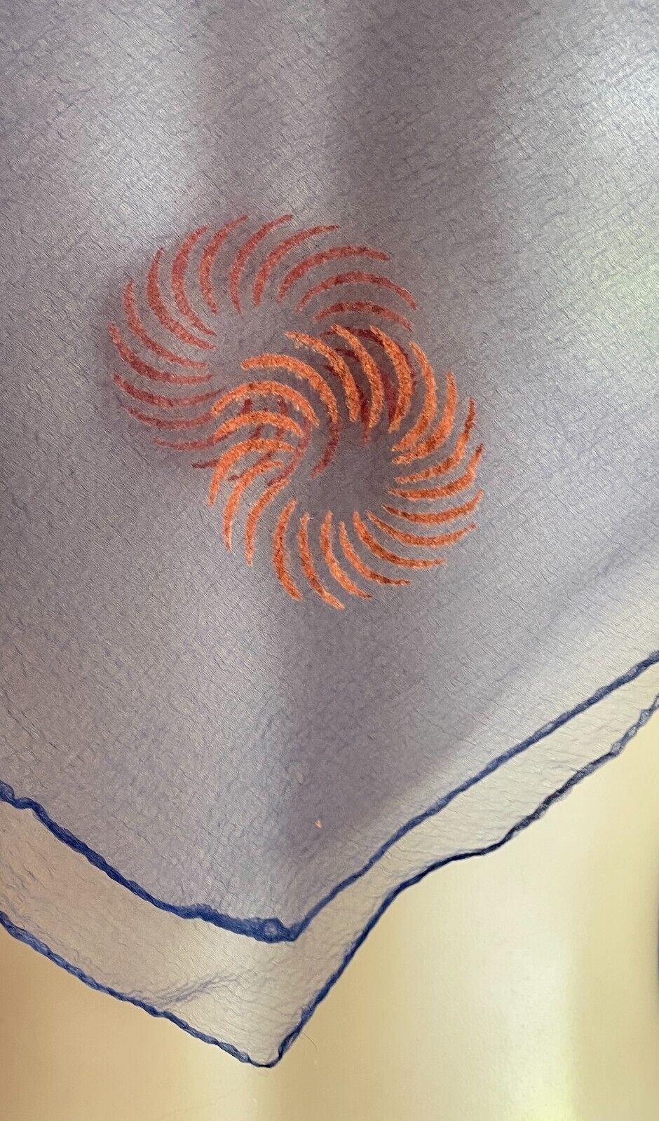 Square Nylon Neck Head Scarf Blue Orange Sun Swirl 64x68cm Vintage 1960s