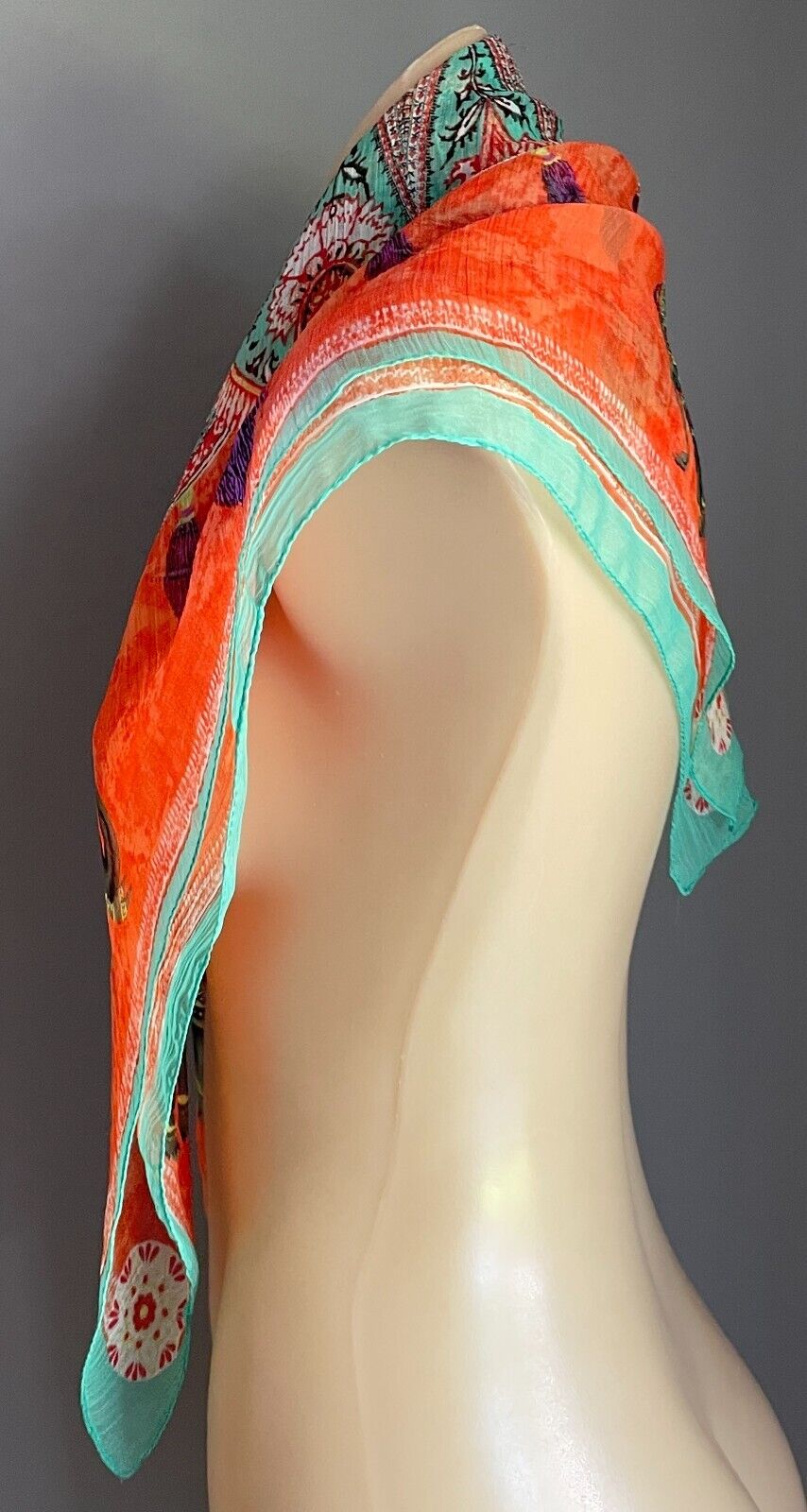 SPORTSGIRL  SCARF 82cm Square NeckOrange Base Elephant Paisley Print Mandala