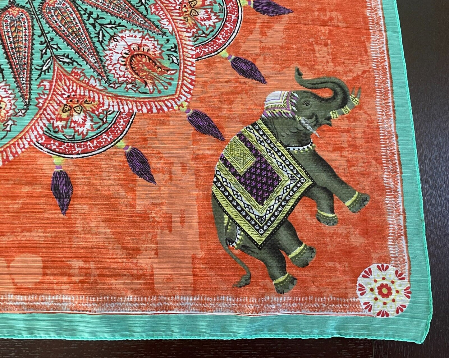 SPORTSGIRL  SCARF 82cm Square NeckOrange Base Elephant Paisley Print Mandala