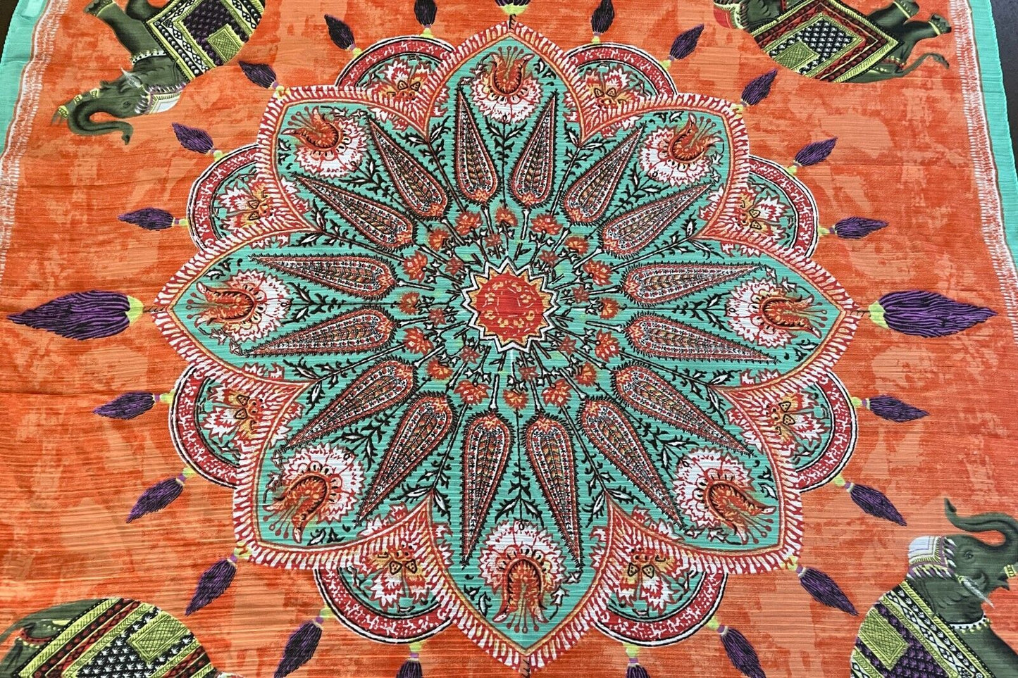 SPORTSGIRL  SCARF 82cm Square NeckOrange Base Elephant Paisley Print Mandala