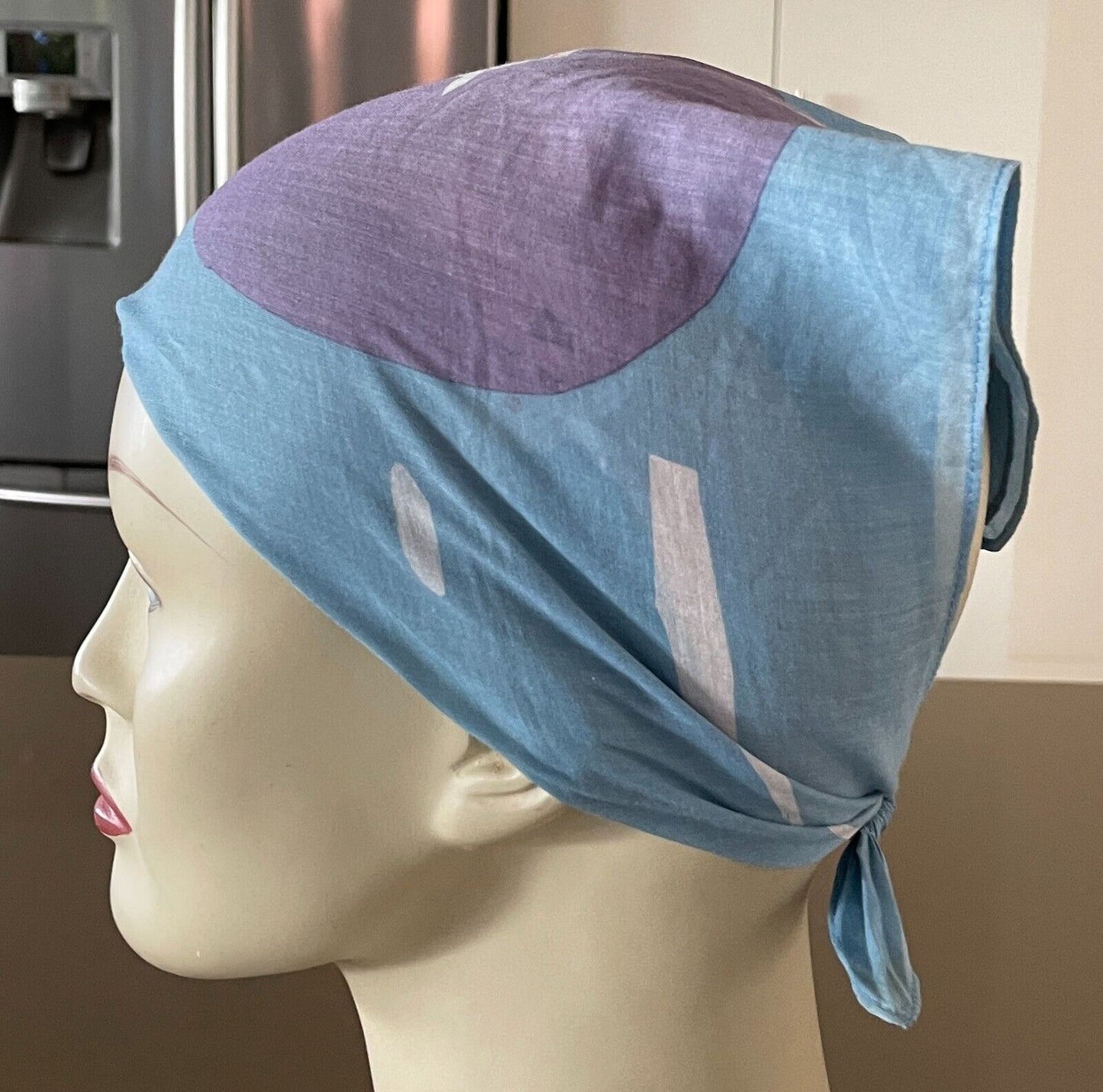Square Neck SCARF RABBIT Neckerchief Head Wrap Pale Blue Abstract 42x43cm Signed