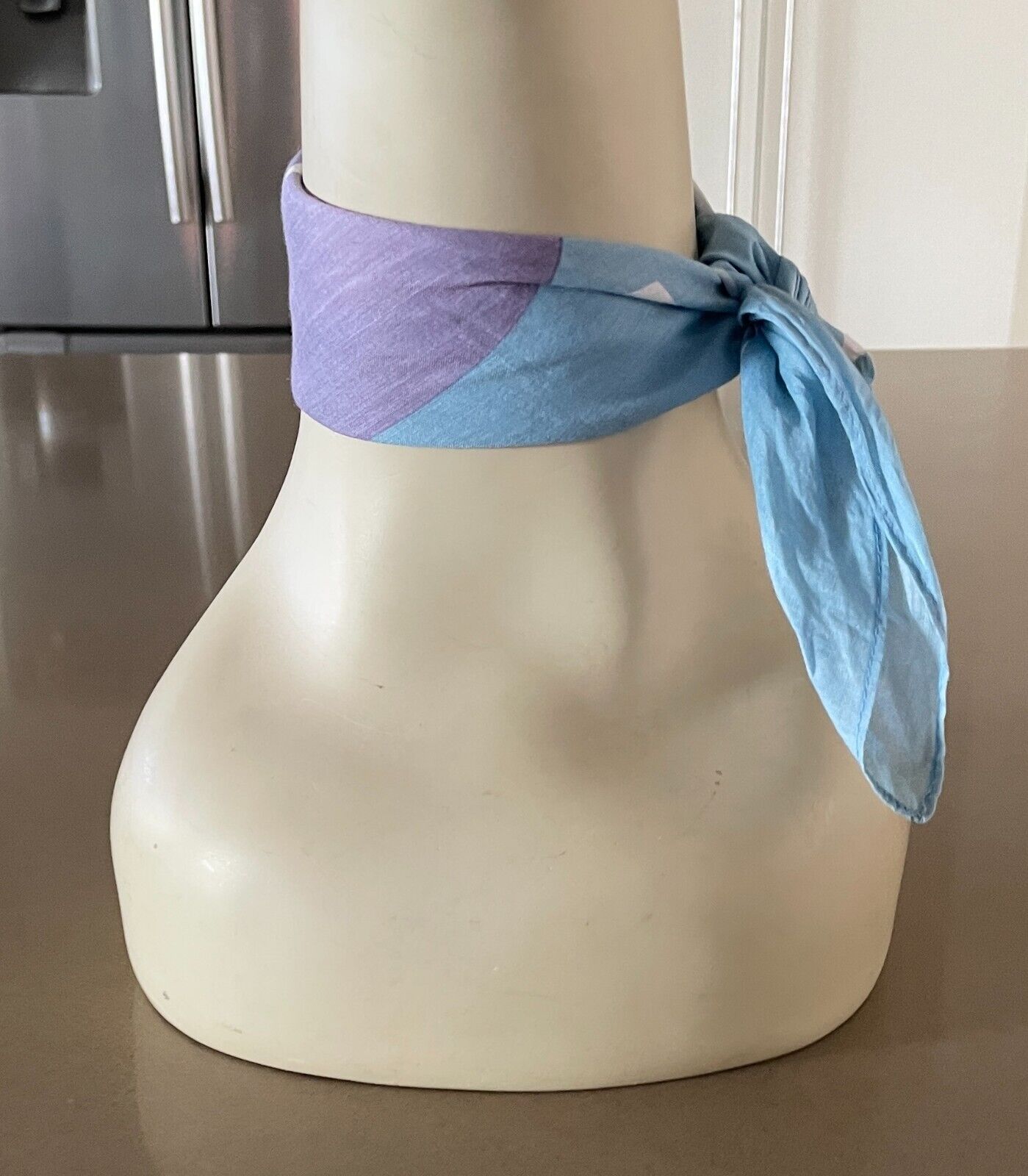 Square Neck SCARF RABBIT Neckerchief Head Wrap Pale Blue Abstract 42x43cm Signed