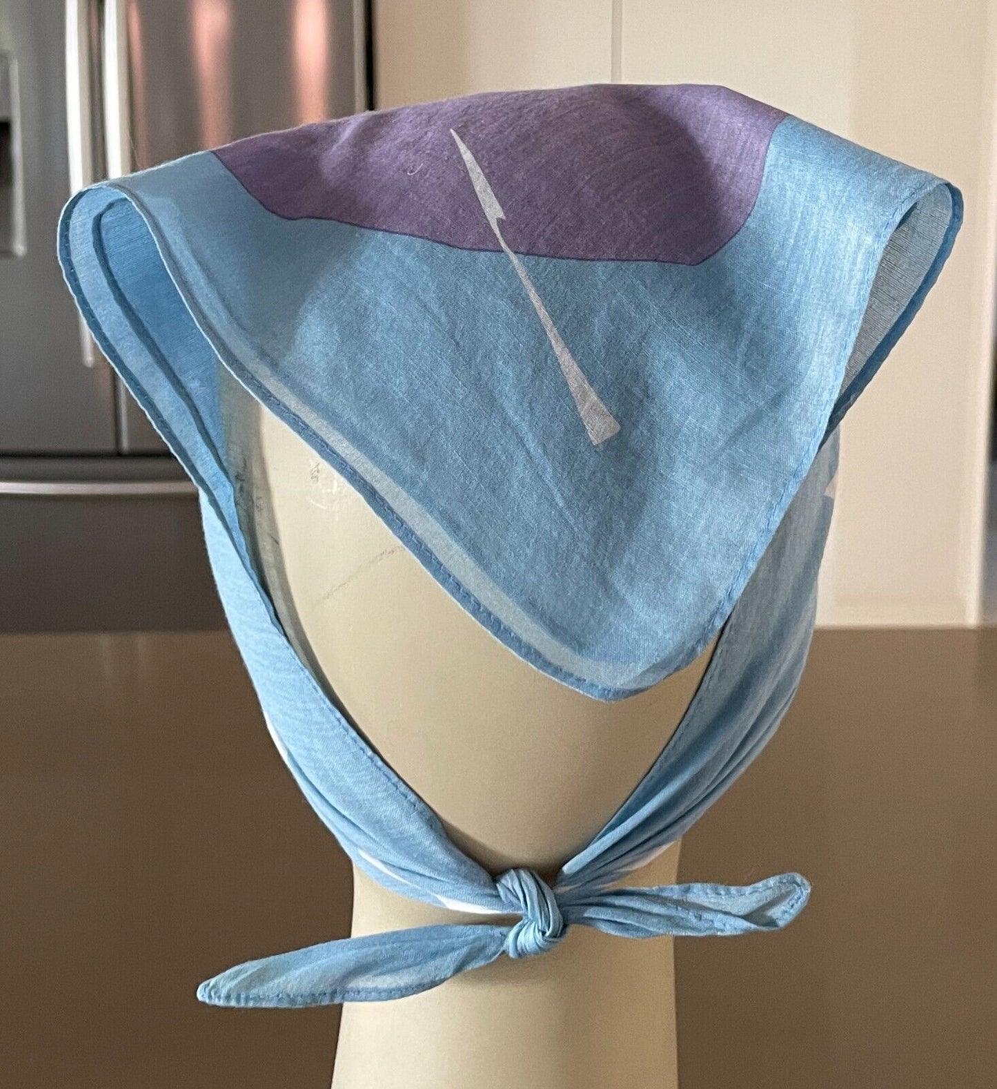 Square Neck SCARF RABBIT Neckerchief Head Wrap Pale Blue Abstract 42x43cm Signed