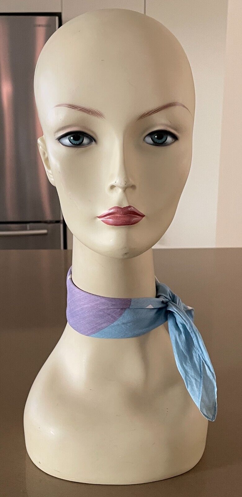 Square Neck SCARF RABBIT Neckerchief Head Wrap Pale Blue Abstract 42x43cm Signed