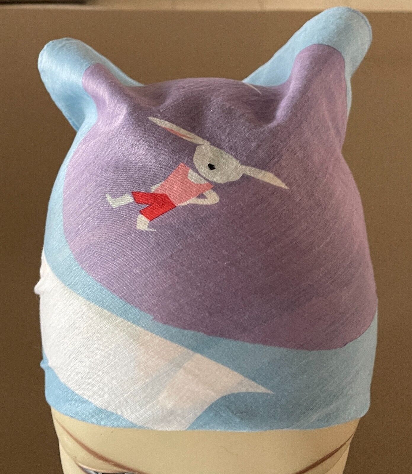 Square Neck SCARF RABBIT Neckerchief Head Wrap Pale Blue Abstract 42x43cm Signed