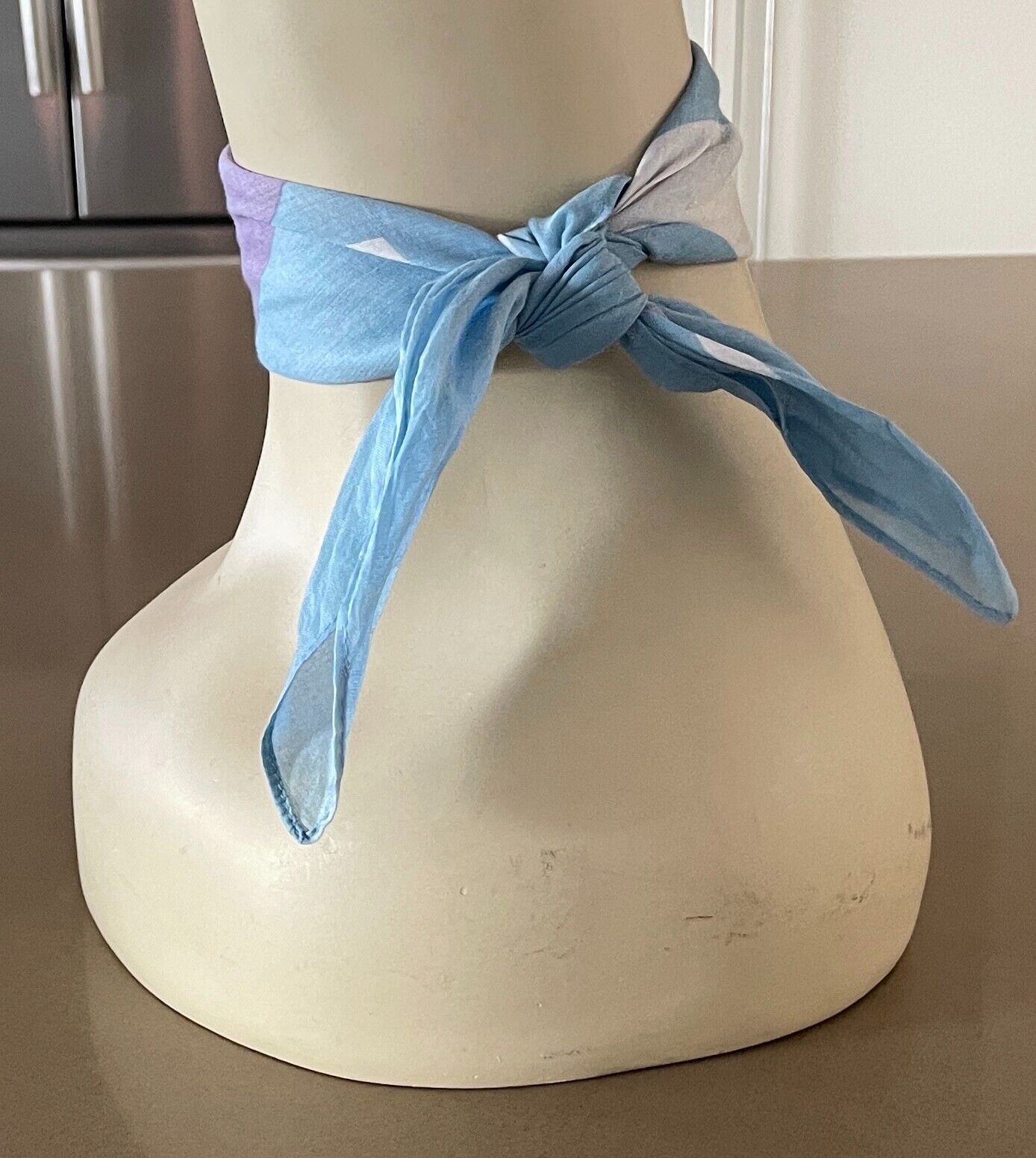 Square Neck SCARF RABBIT Neckerchief Head Wrap Pale Blue Abstract 42x43cm Signed