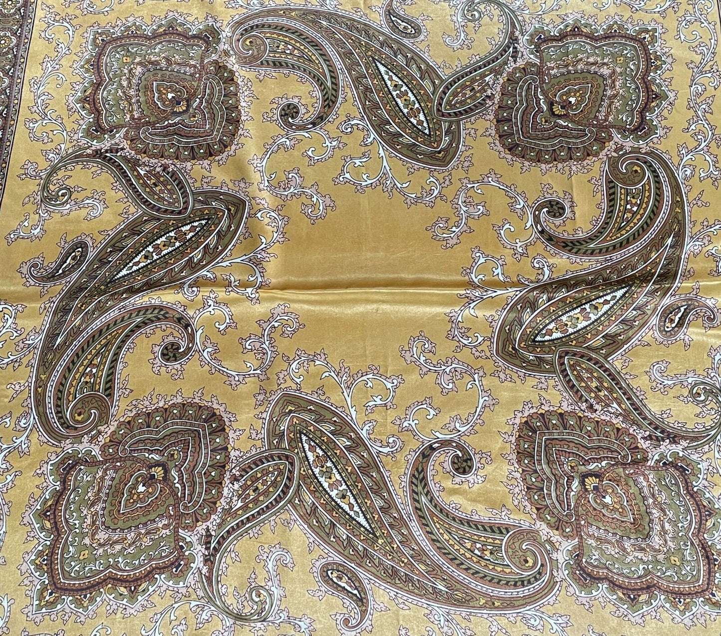 Square Neck SCARF Satin Brown Black Gold Khaki White Paisley Vintage 66 x 68cm