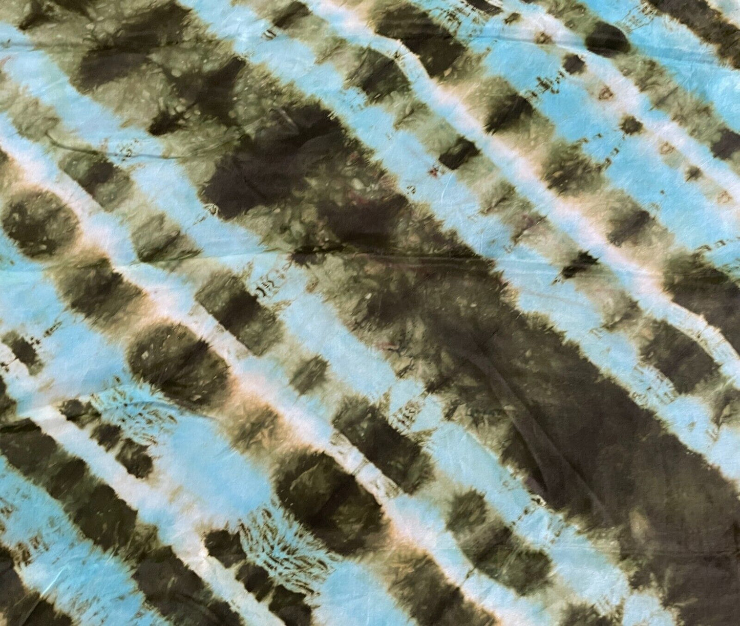 Square Neck SCARF Turquoise Khaki Cream Tie Dye Vintage 66.5cmx71cm Stunning