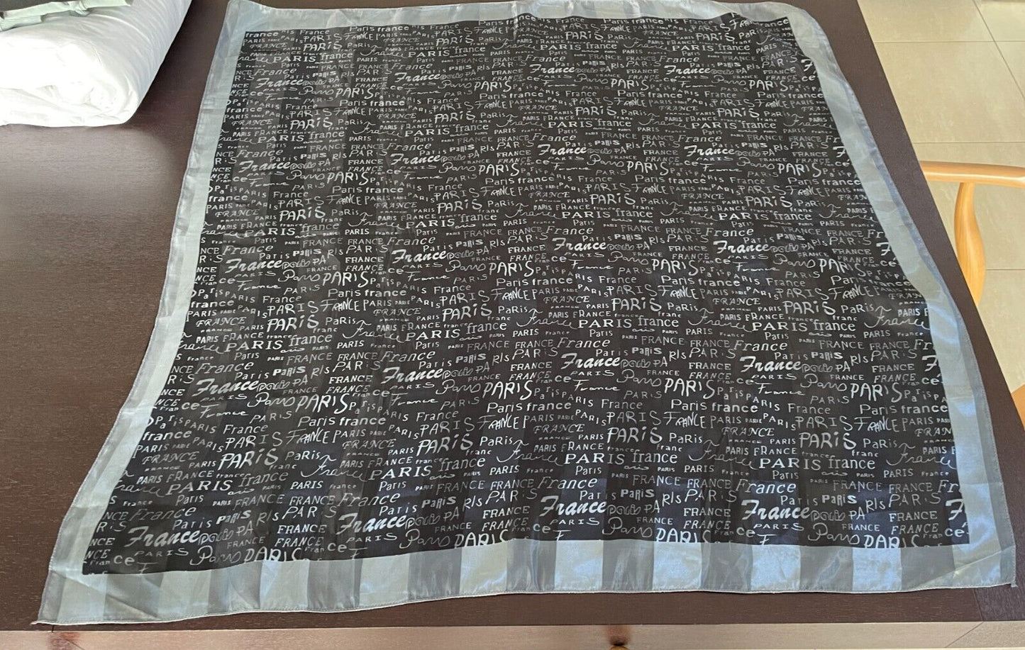 Large Neck Scarf PARIS FRANCE Souvenir Black Silver Shawl Wrap 96cm Square