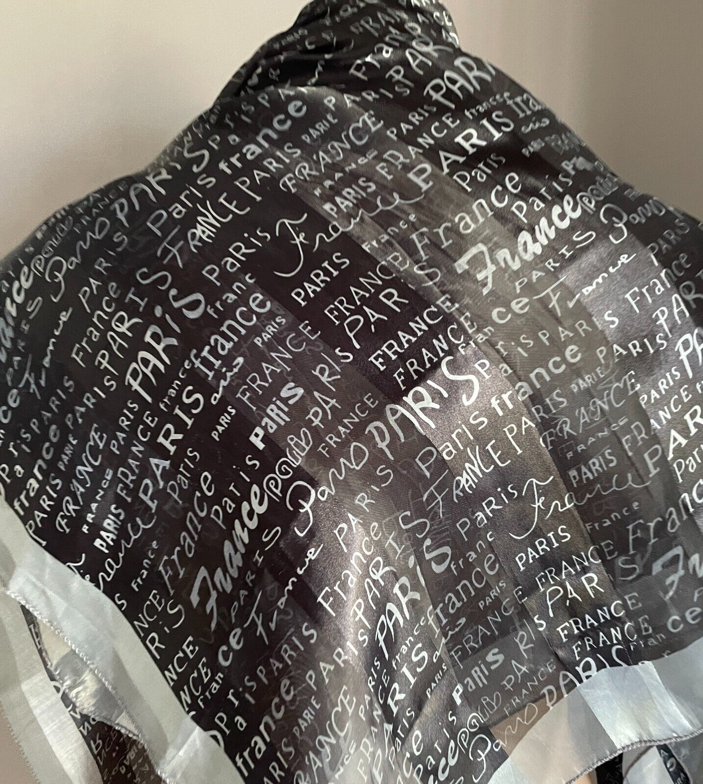 Large Neck Scarf PARIS FRANCE Souvenir Black Silver Shawl Wrap 96cm Square