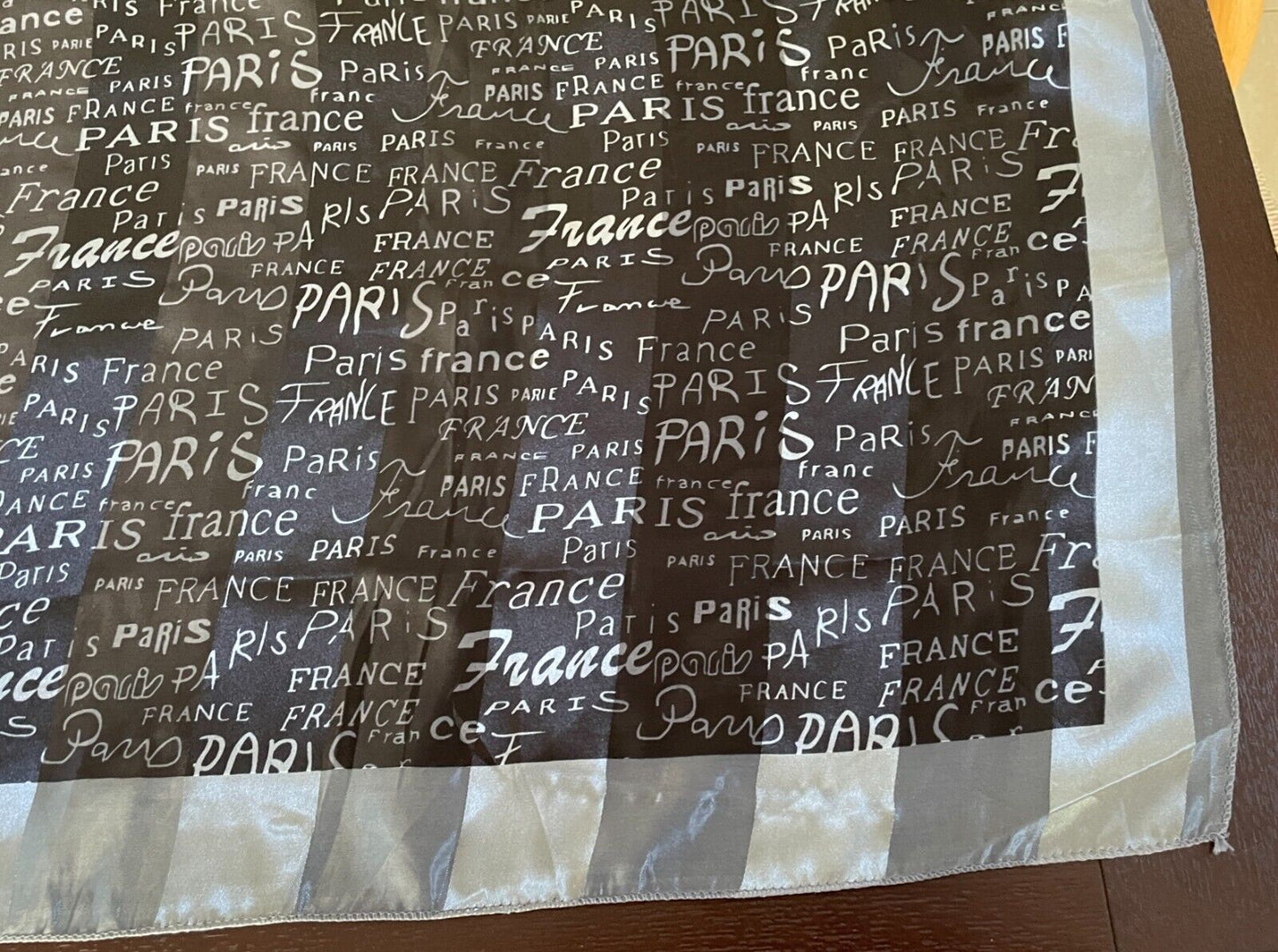 Large Neck Scarf PARIS FRANCE Souvenir Black Silver Shawl Wrap 96cm Square