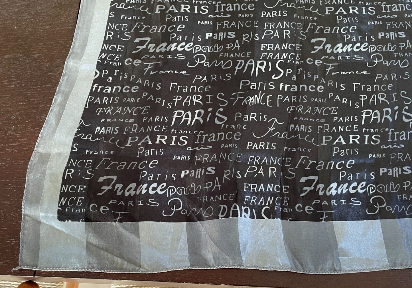 Large Neck Scarf PARIS FRANCE Souvenir Black Silver Shawl Wrap 96cm Square