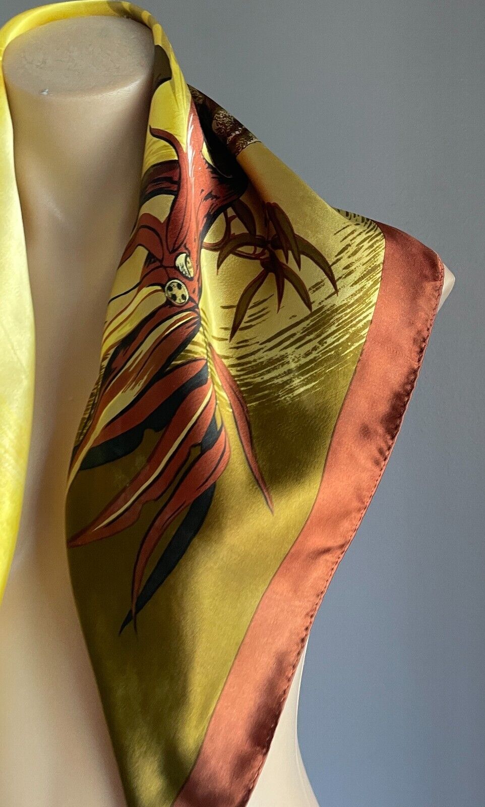 Square Neck SCARF Satin KOALA Vista View Souvenir Yellow Brown Red 66x68cm
