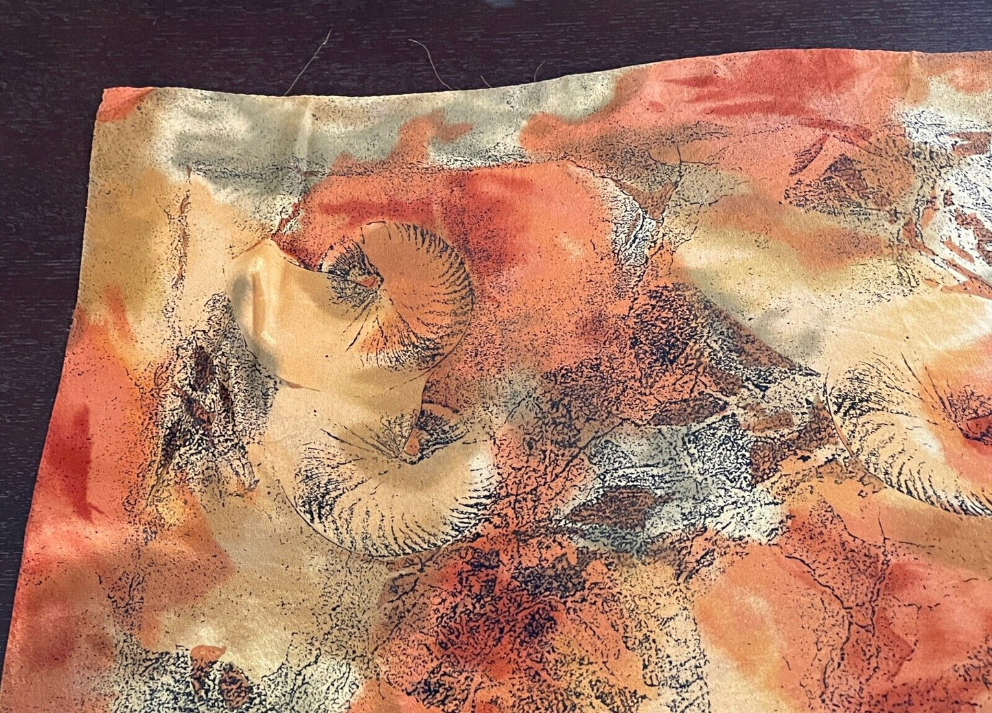 77cm Square Neck SCARF Shades of Russet Gold Khaki Black Orange Print