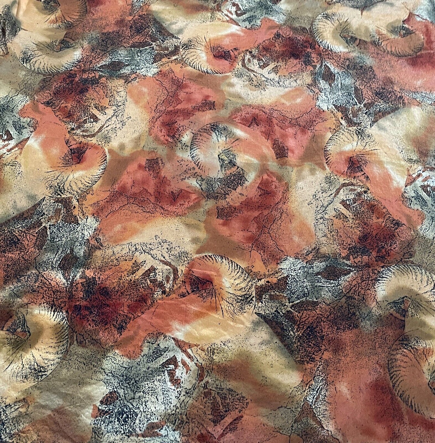 77cm Square Neck SCARF Shades of Russet Gold Khaki Black Orange Print