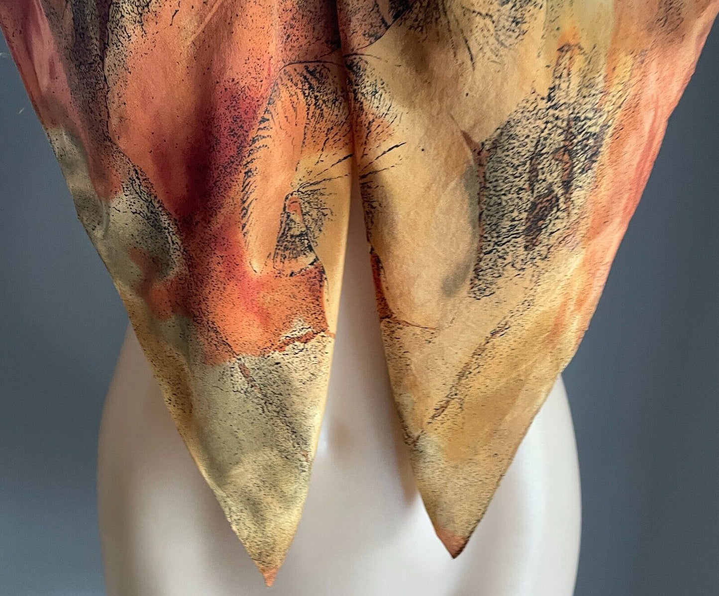 77cm Square Neck SCARF Shades of Russet Gold Khaki Black Orange Print