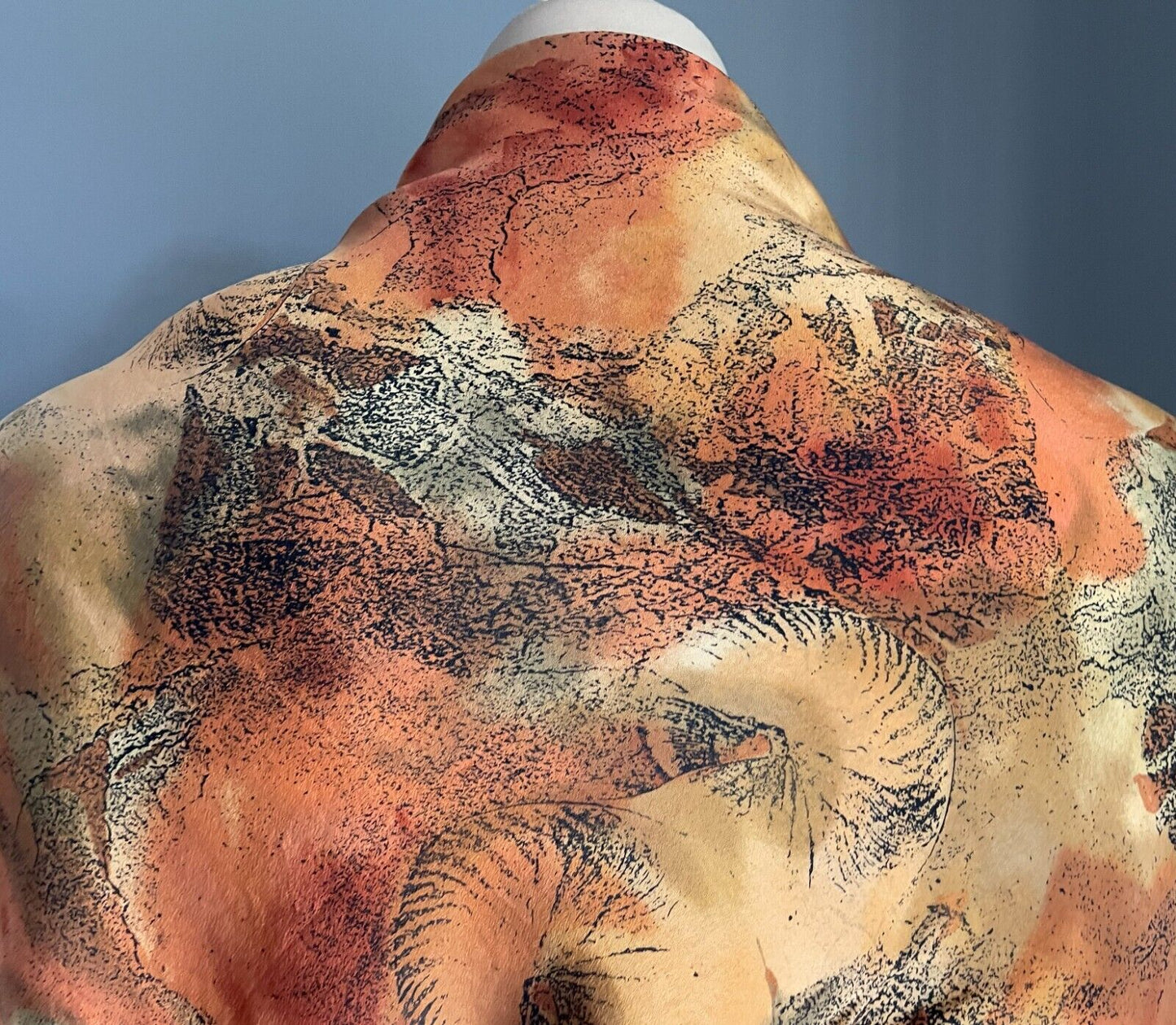 77cm Square Neck SCARF Shades of Russet Gold Khaki Black Orange Print