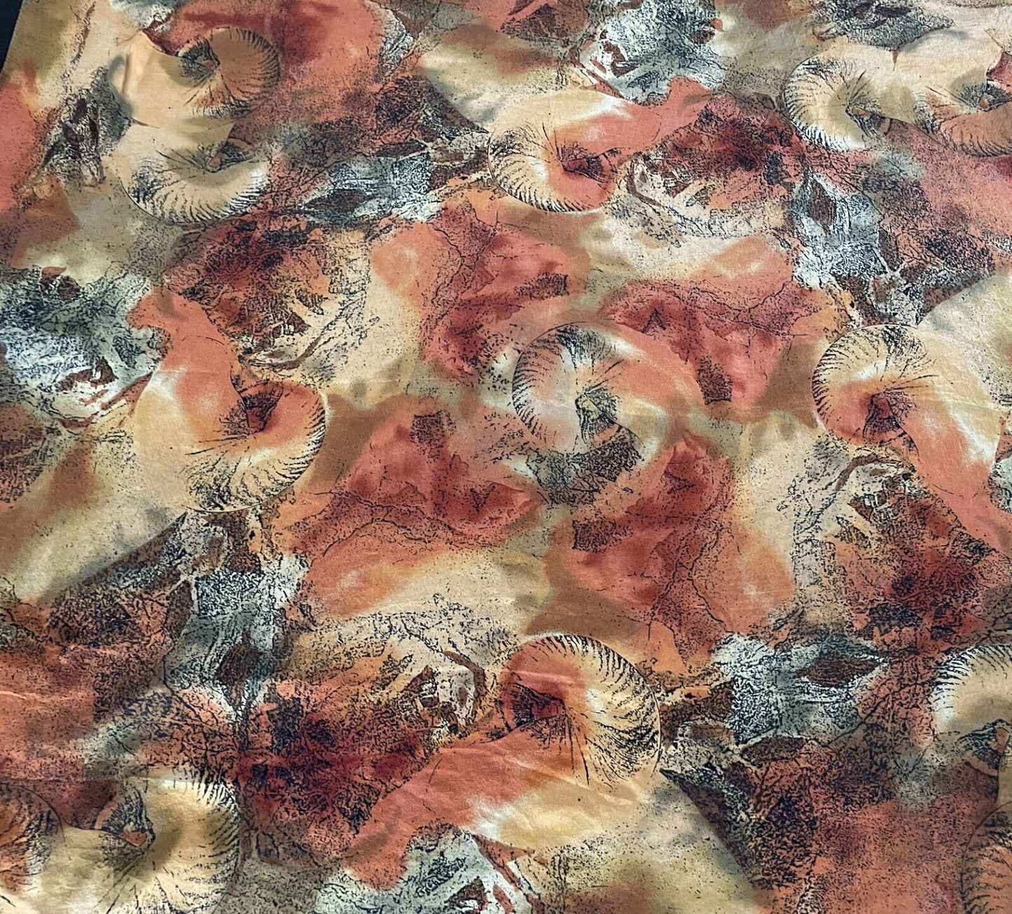 77cm Square Neck SCARF Shades of Russet Gold Khaki Black Orange Print