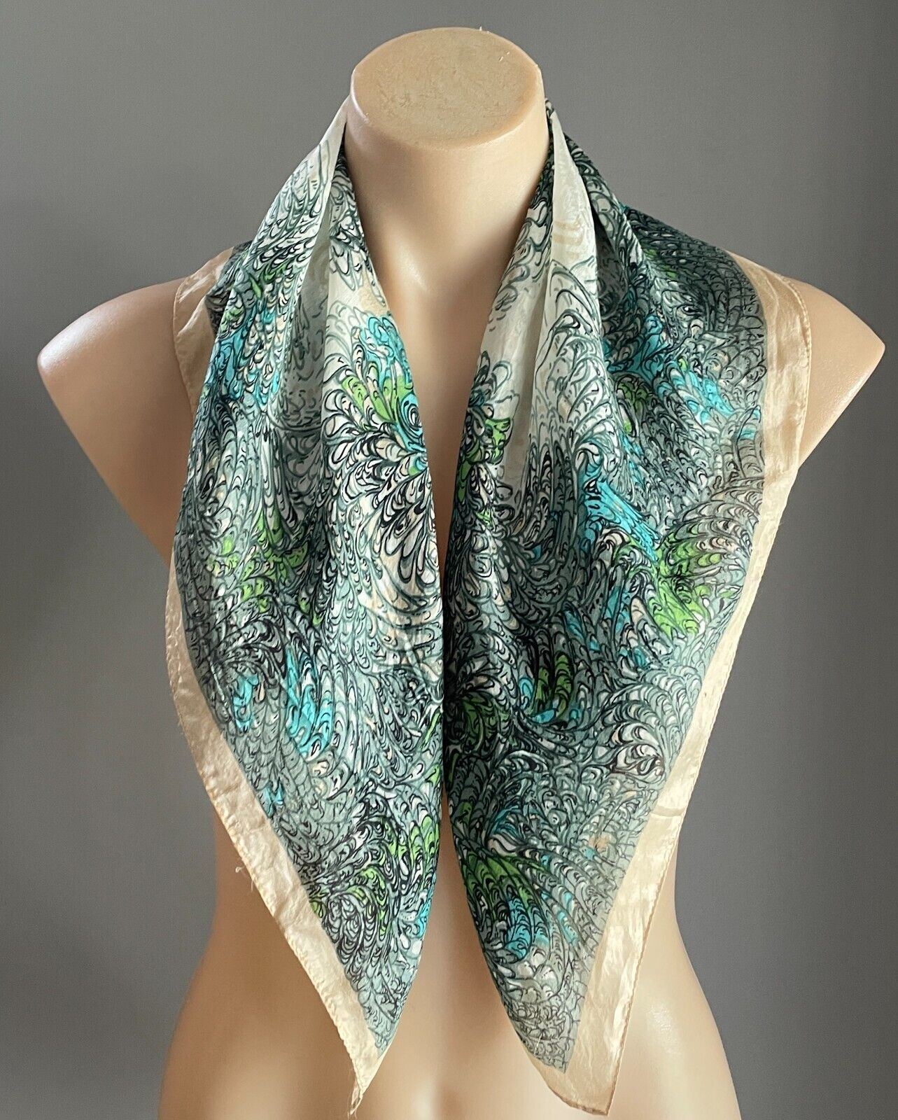 SPORTSGIRL Square Neck Scarf Champagne Green Black Neckerchief Headband 66x63cm