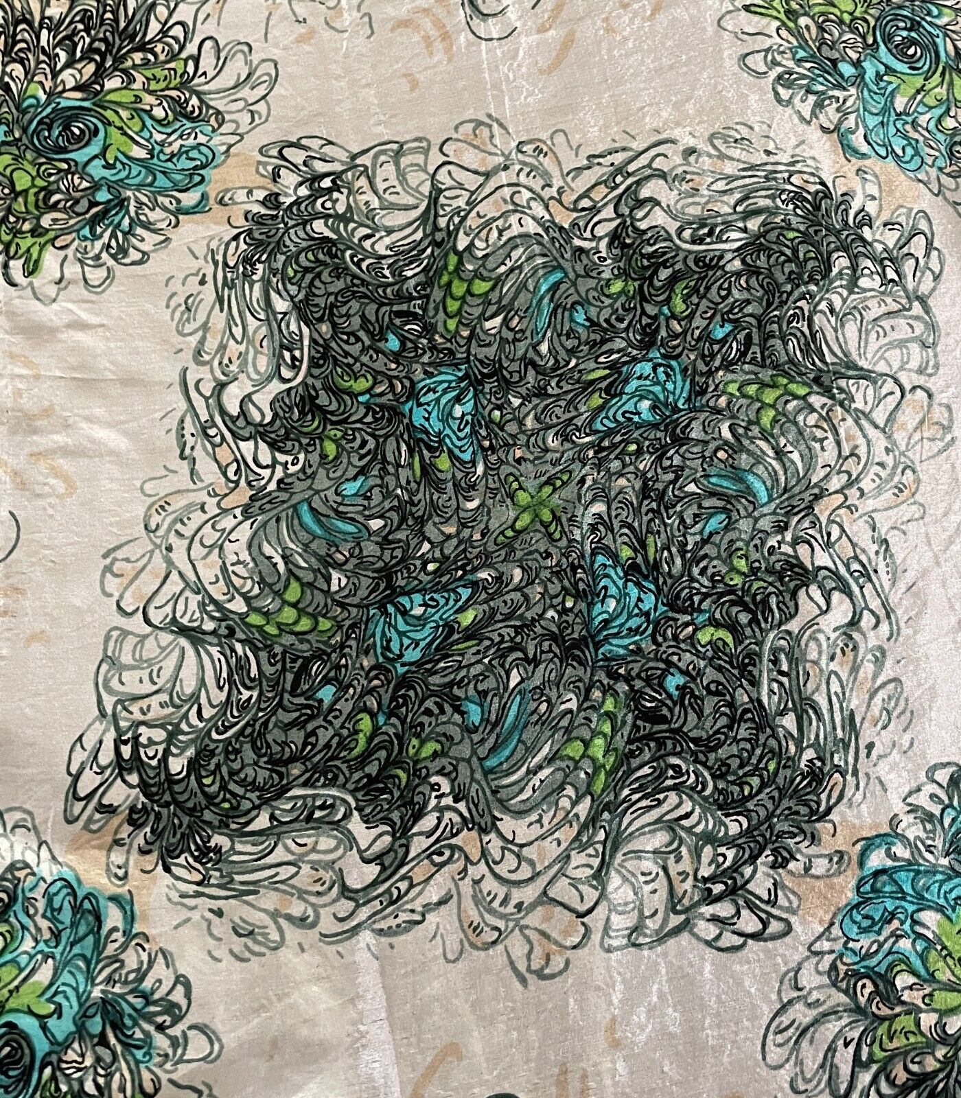 SPORTSGIRL Square Neck Scarf Champagne Green Black Neckerchief Headband 66x63cm