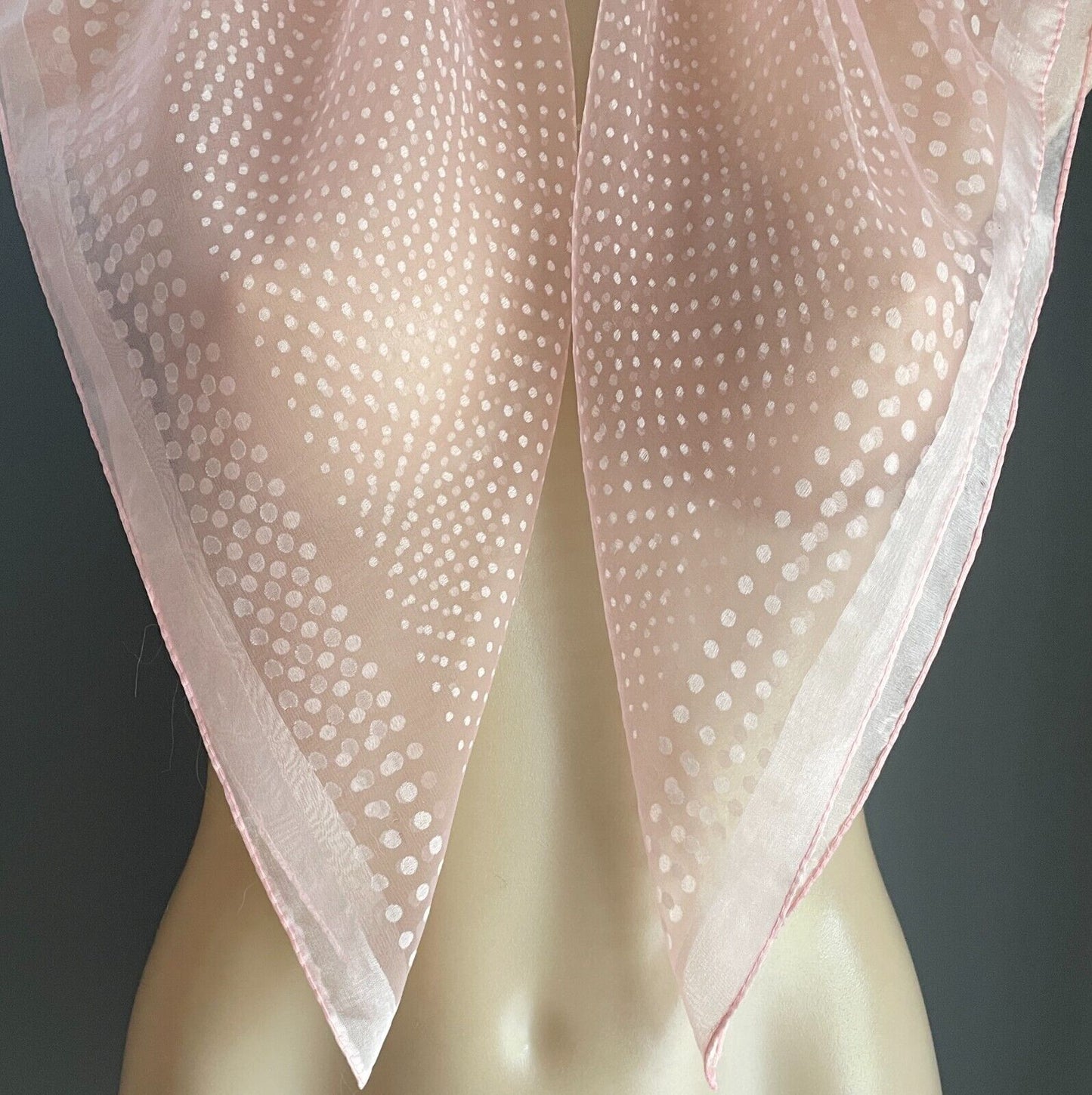 Vintage Nylon Neck SCARF Baby Pink Polka Dot Semi Sheer Square Japan