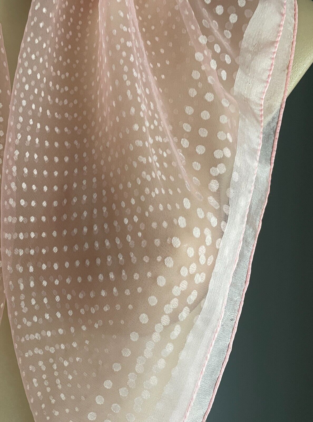 Vintage Nylon Neck SCARF Baby Pink Polka Dot Semi Sheer Square Japan