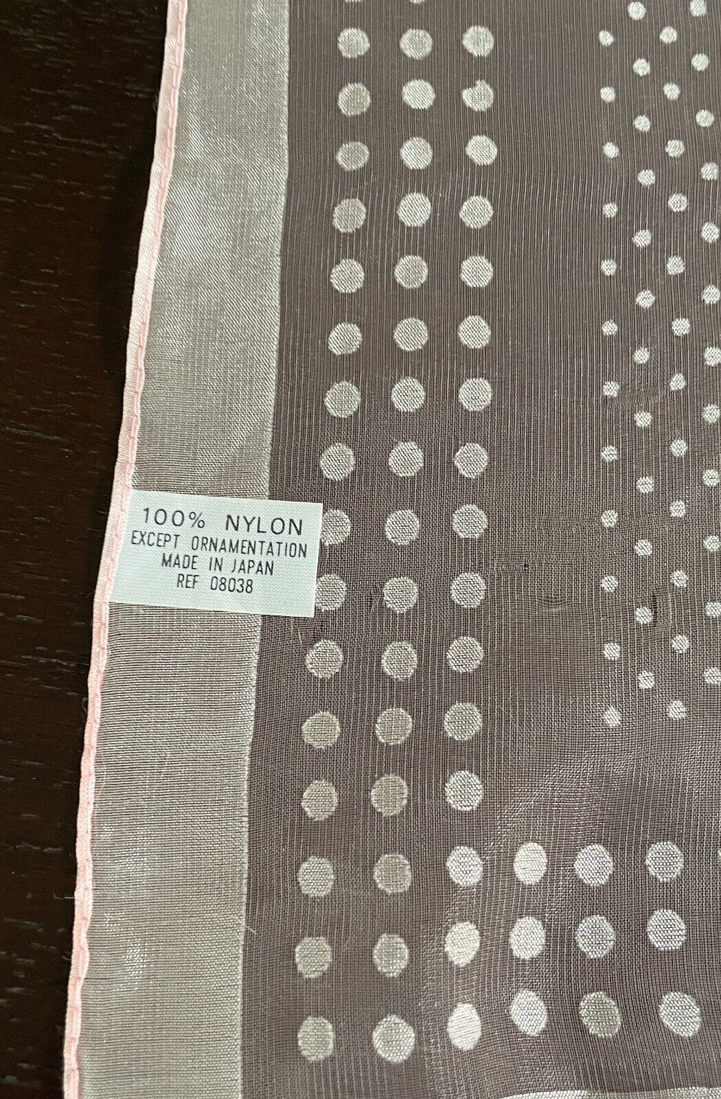 Vintage Nylon Neck SCARF Baby Pink Polka Dot Semi Sheer Square Japan