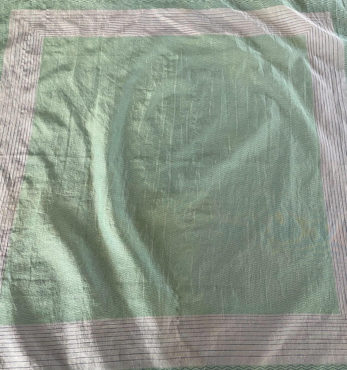 65x66cm Square NECK SCARF Green Geo Print Border Semi Sheer Nylon Stunning!
