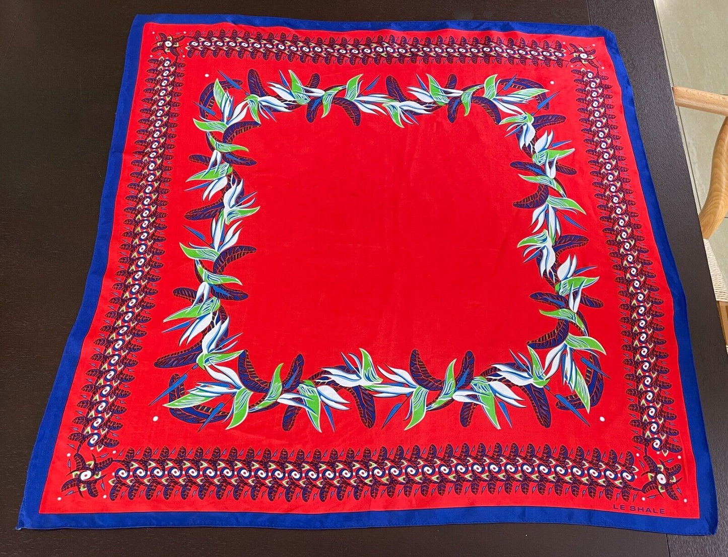 75cm Square Neck Scarf LE SHALE Bird of Paradise Bright Vibrant Print Vintage