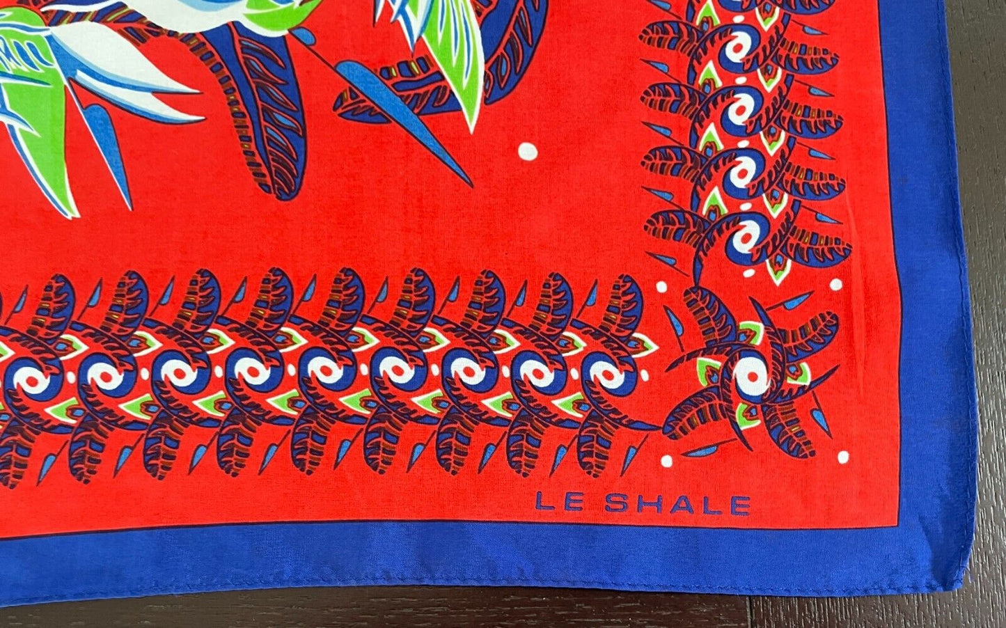 75cm Square Neck Scarf LE SHALE Bird of Paradise Bright Vibrant Print Vintage