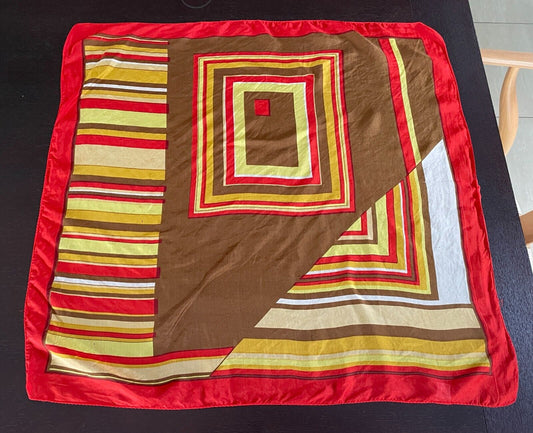 68cm Square Neck Scarf Geo Print Neckerchief Headband Red Brown Yellow Stunning!