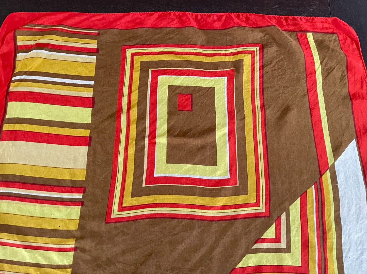 68cm Square Neck Scarf Geo Print Neckerchief Headband Red Brown Yellow Stunning!
