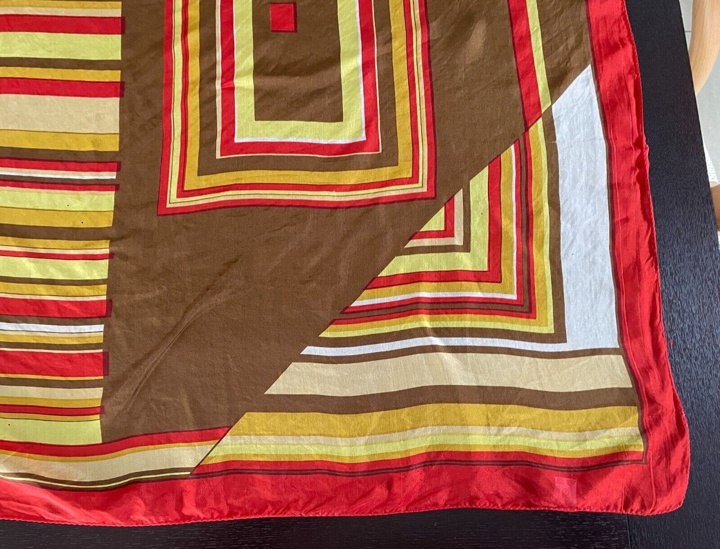 68cm Square Neck Scarf Geo Print Neckerchief Headband Red Brown Yellow Stunning!