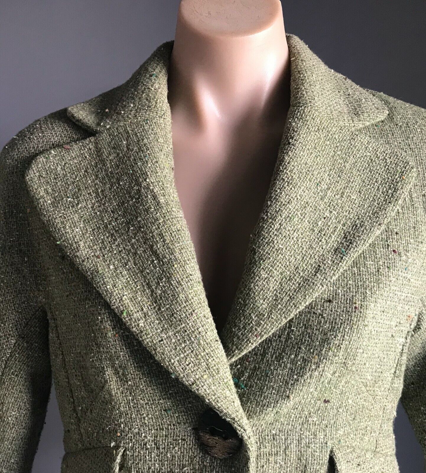 VERONIKA MAINE Jacket Light Green Tweed Fabric 3/4 Sleeve Tailored Coat Sz S 10