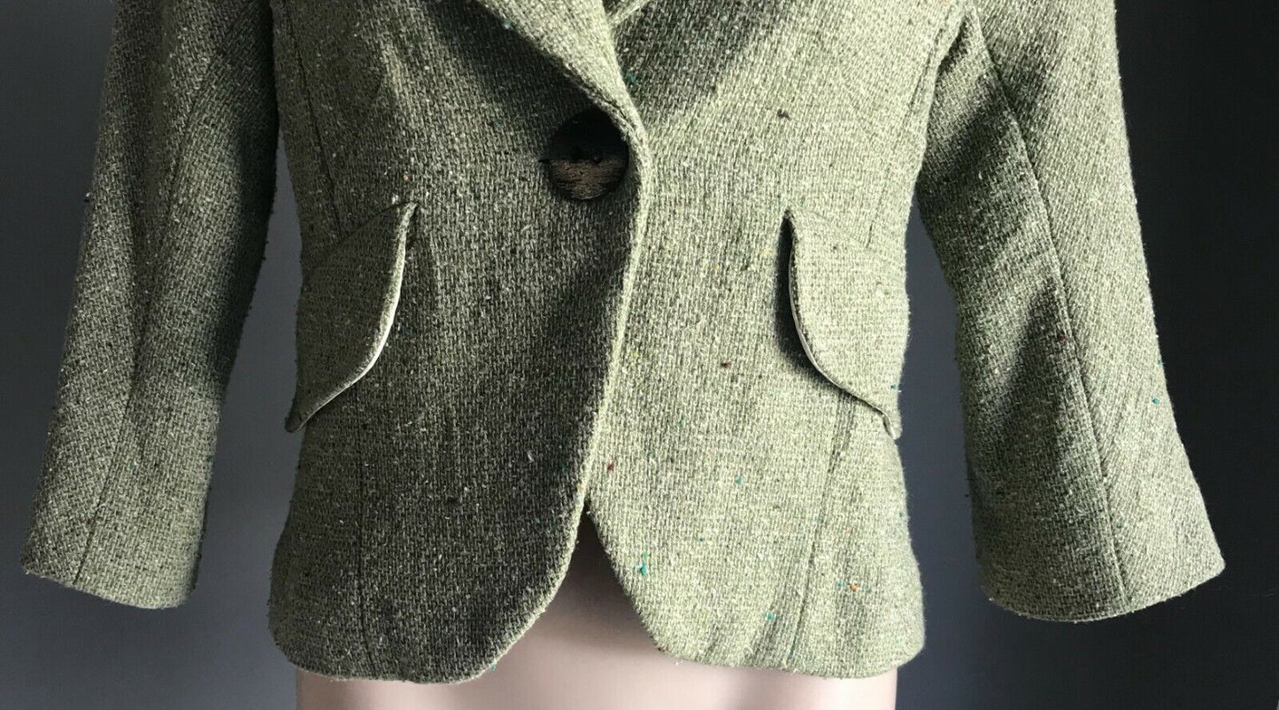 VERONIKA MAINE Jacket Light Green Tweed Fabric 3/4 Sleeve Tailored Coat Sz S 10