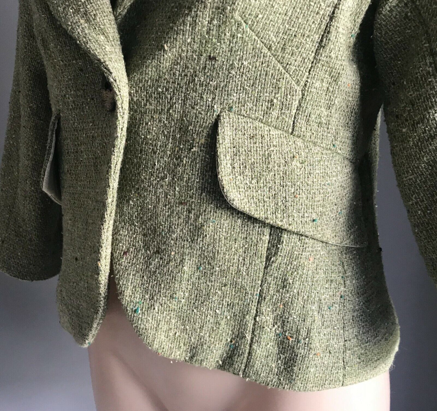 VERONIKA MAINE Jacket Light Green Tweed Fabric 3/4 Sleeve Tailored Coat Sz S 10