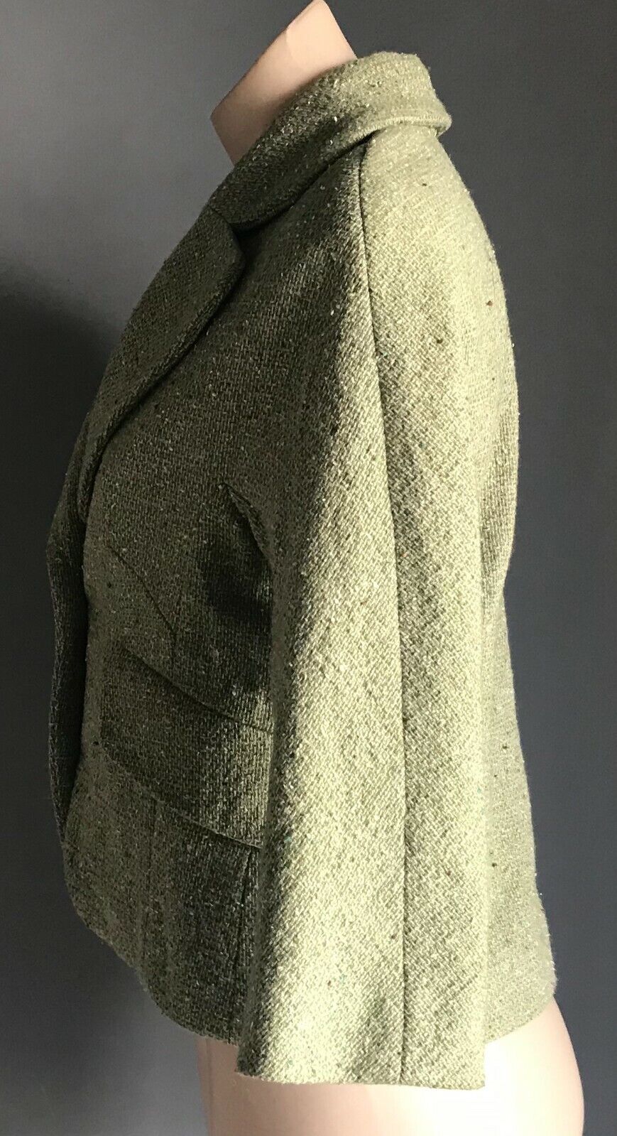 VERONIKA MAINE Jacket Light Green Tweed Fabric 3/4 Sleeve Tailored Coat Sz S 10