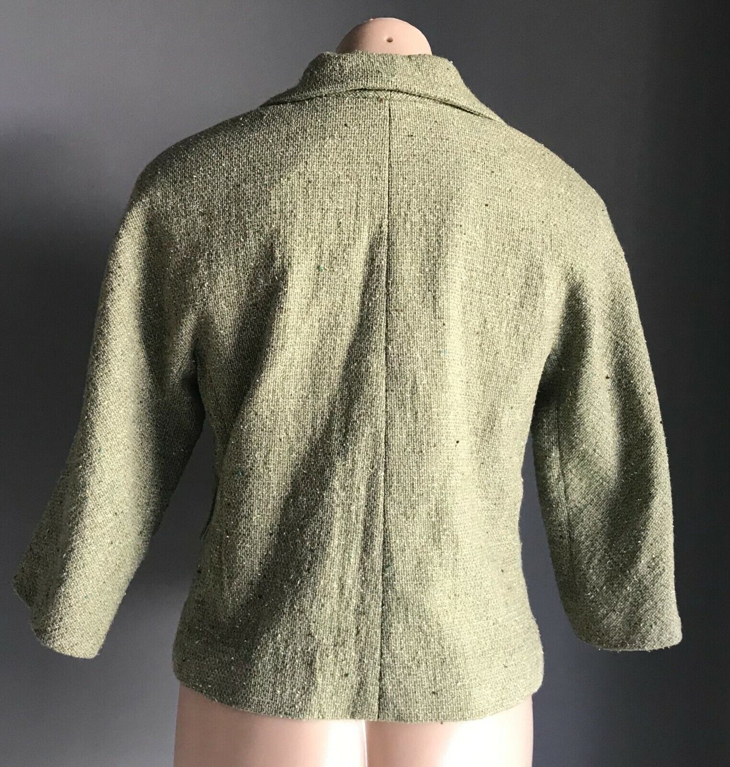 VERONIKA MAINE Jacket Light Green Tweed Fabric 3/4 Sleeve Tailored Coat Sz S 10