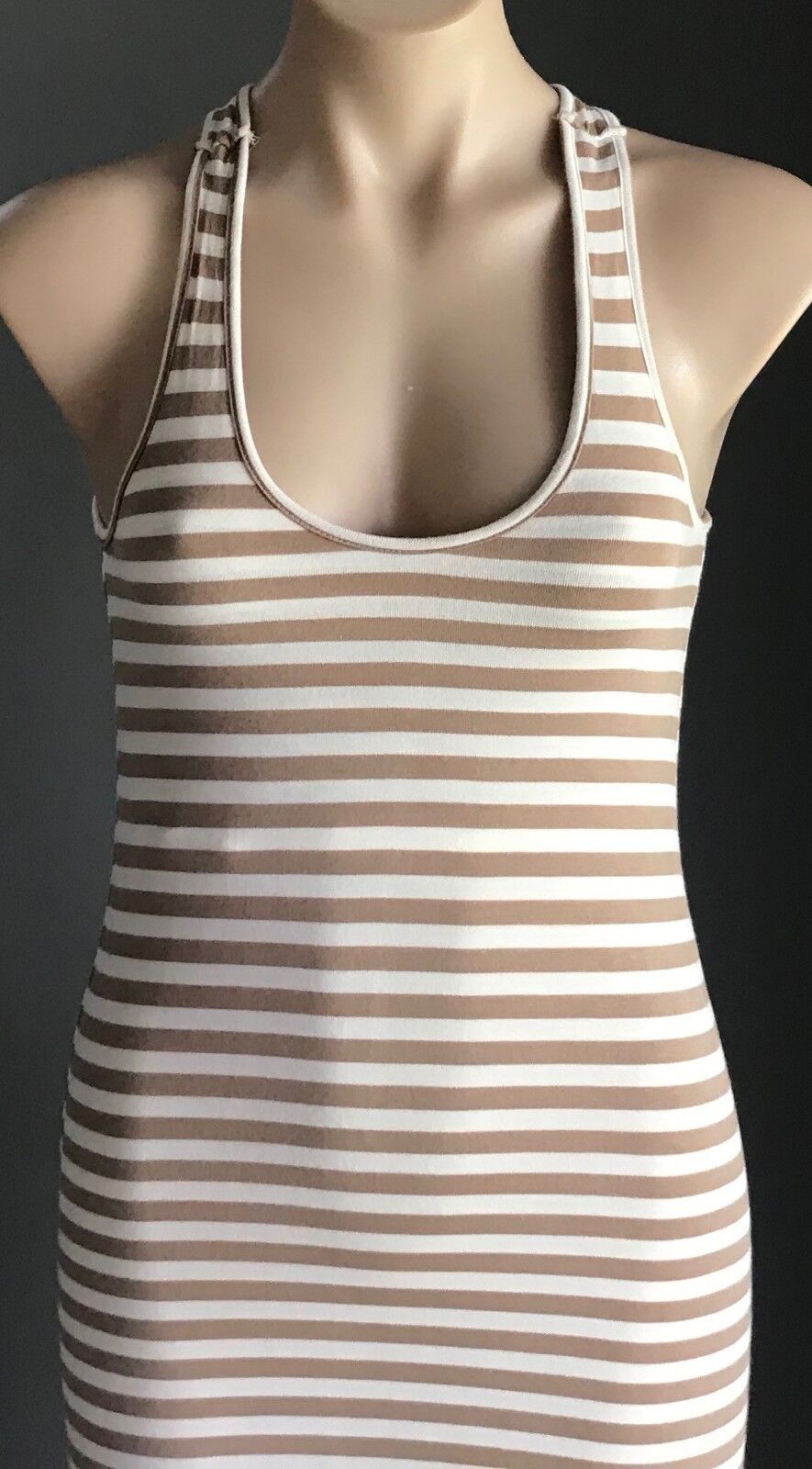 Maxi Dress BARKINS White & Brown Stripe Sleeveless Stretch Size XS 8 10