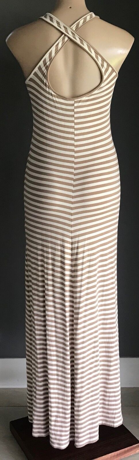 Maxi Dress BARKINS White & Brown Stripe Sleeveless Stretch Size XS 8 10