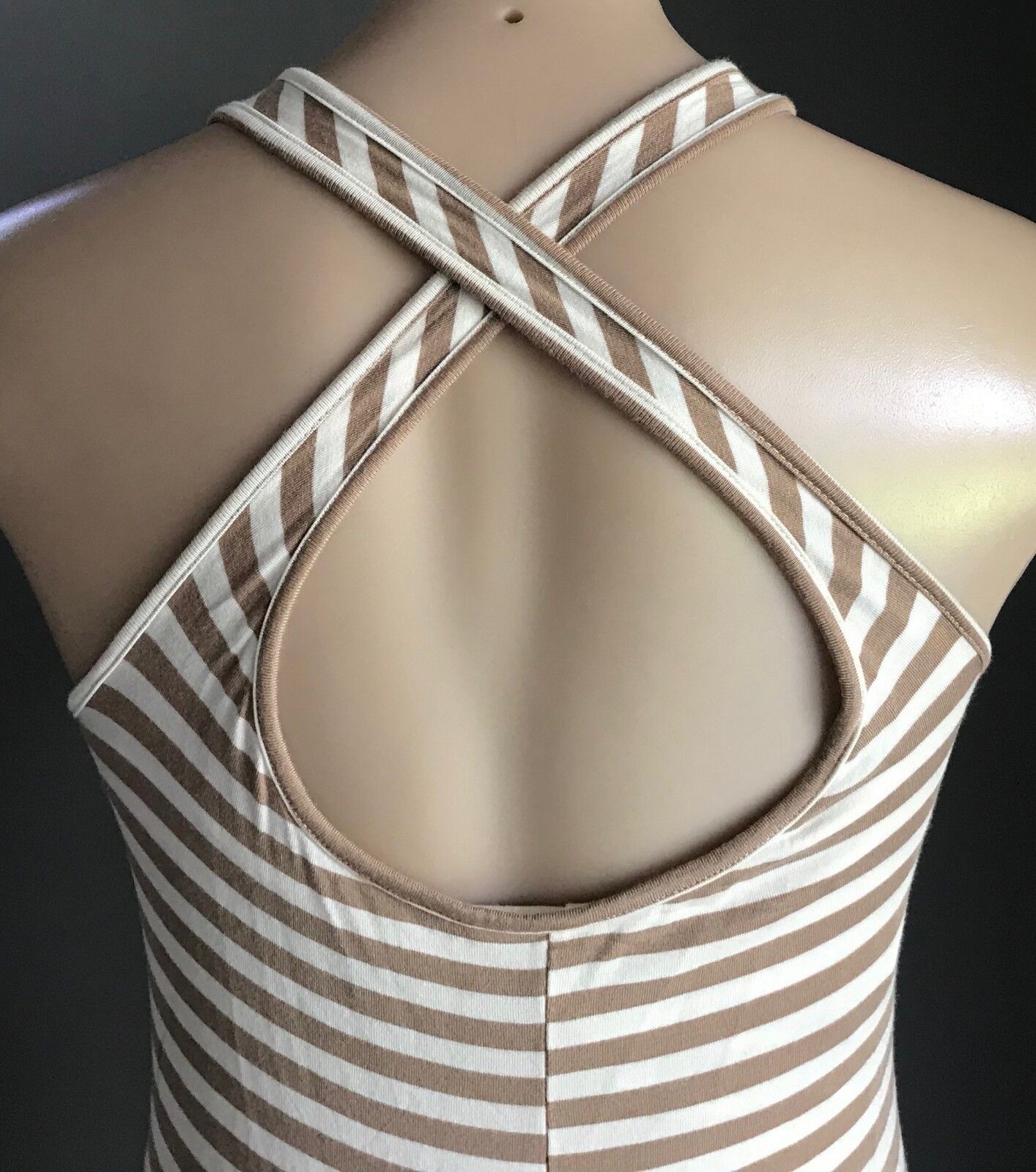 Maxi Dress BARKINS White & Brown Stripe Sleeveless Stretch Size XS 8 10