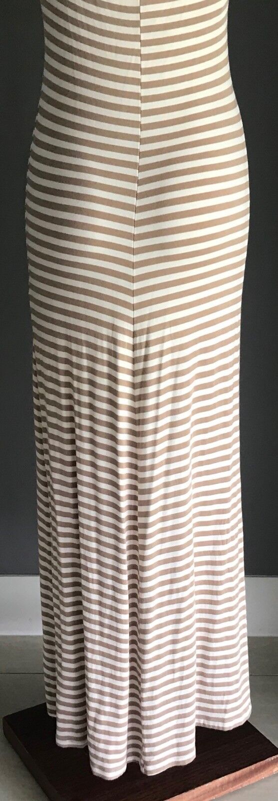 Maxi Dress BARKINS White & Brown Stripe Sleeveless Stretch Size XS 8 10